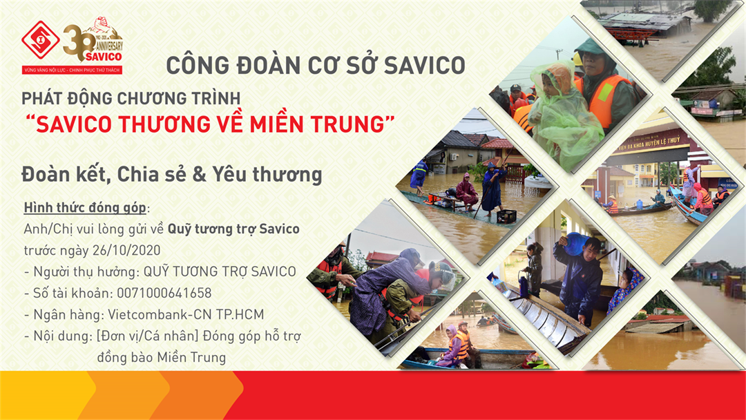 Công đoàn cơ sở Savico phát động chương trình "SAVICO THƯƠNG VỀ MIỀN TRUNG"